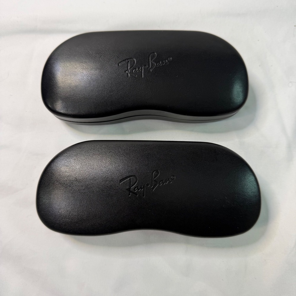 2 Ray-Ban Black Hard Shell Clamshell Sunglass Cases Embossed Logo Set